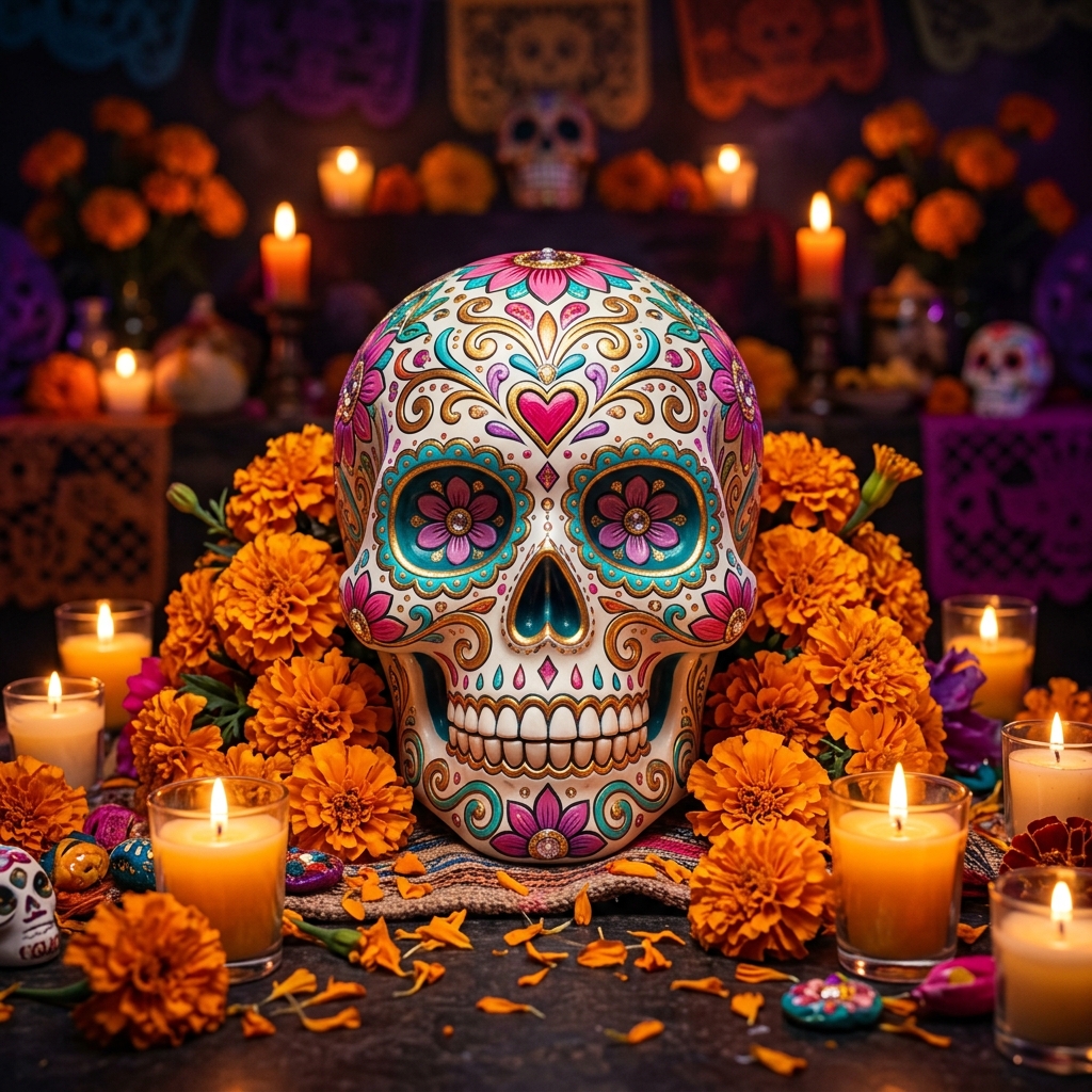 Cempasúchil y calaveras